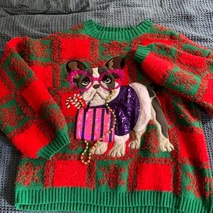 Ugly Christmas Sweater medium red and green dog